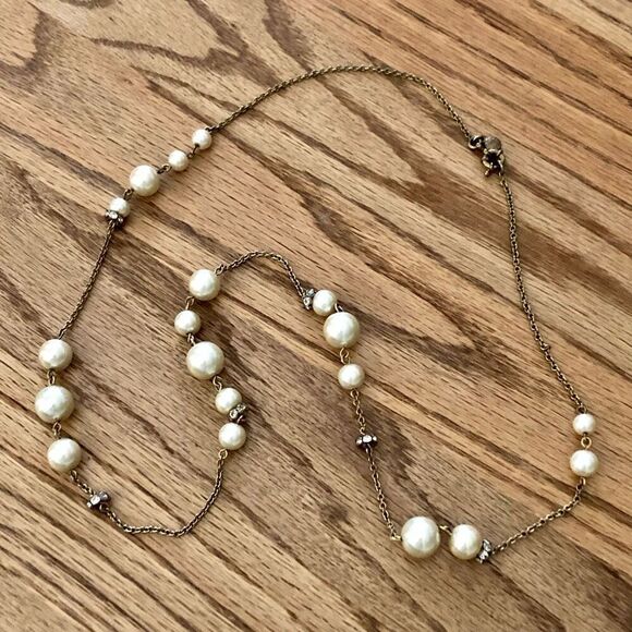 J.Crew | Faux Pearl and Rhinestone Necklace | 34” Length - Picture 1 of 4